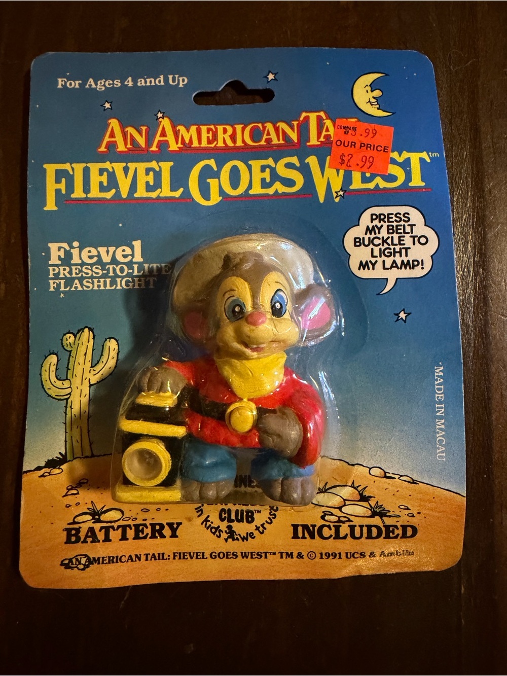 VTG Fievel Press-to-Lite Flashlight Toy - 1991